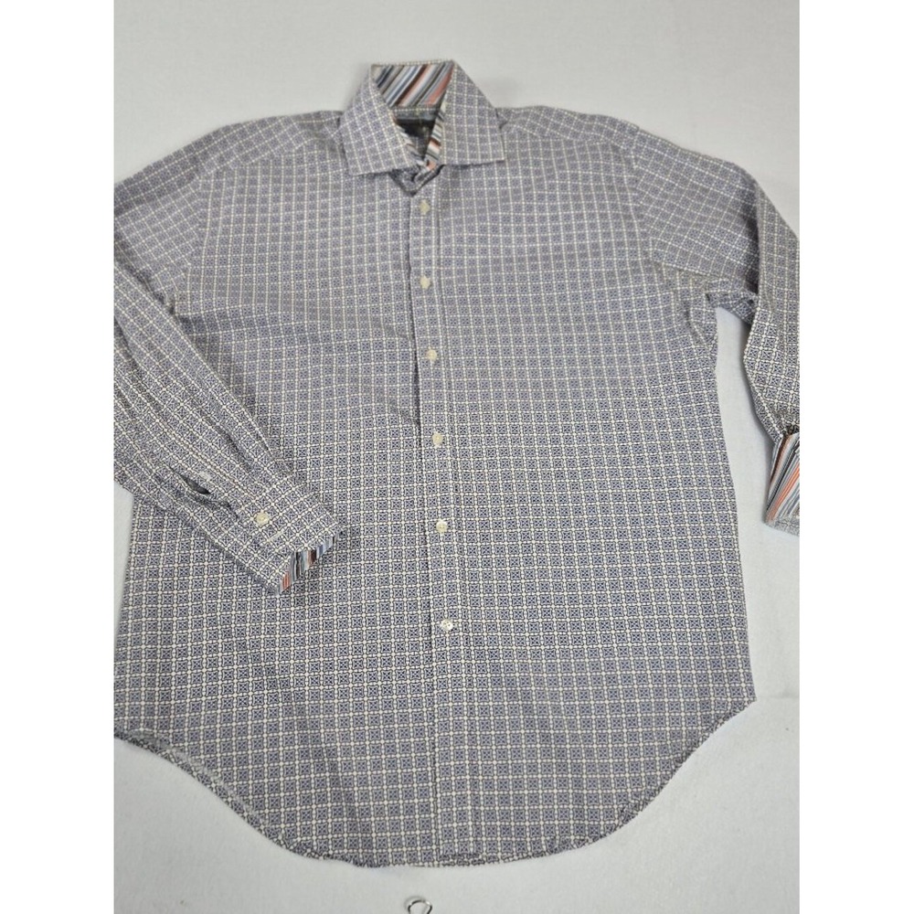 Johnston & Murphy‎ Button Down Mens L Blue Tailored Fit Geometric Print (T9)